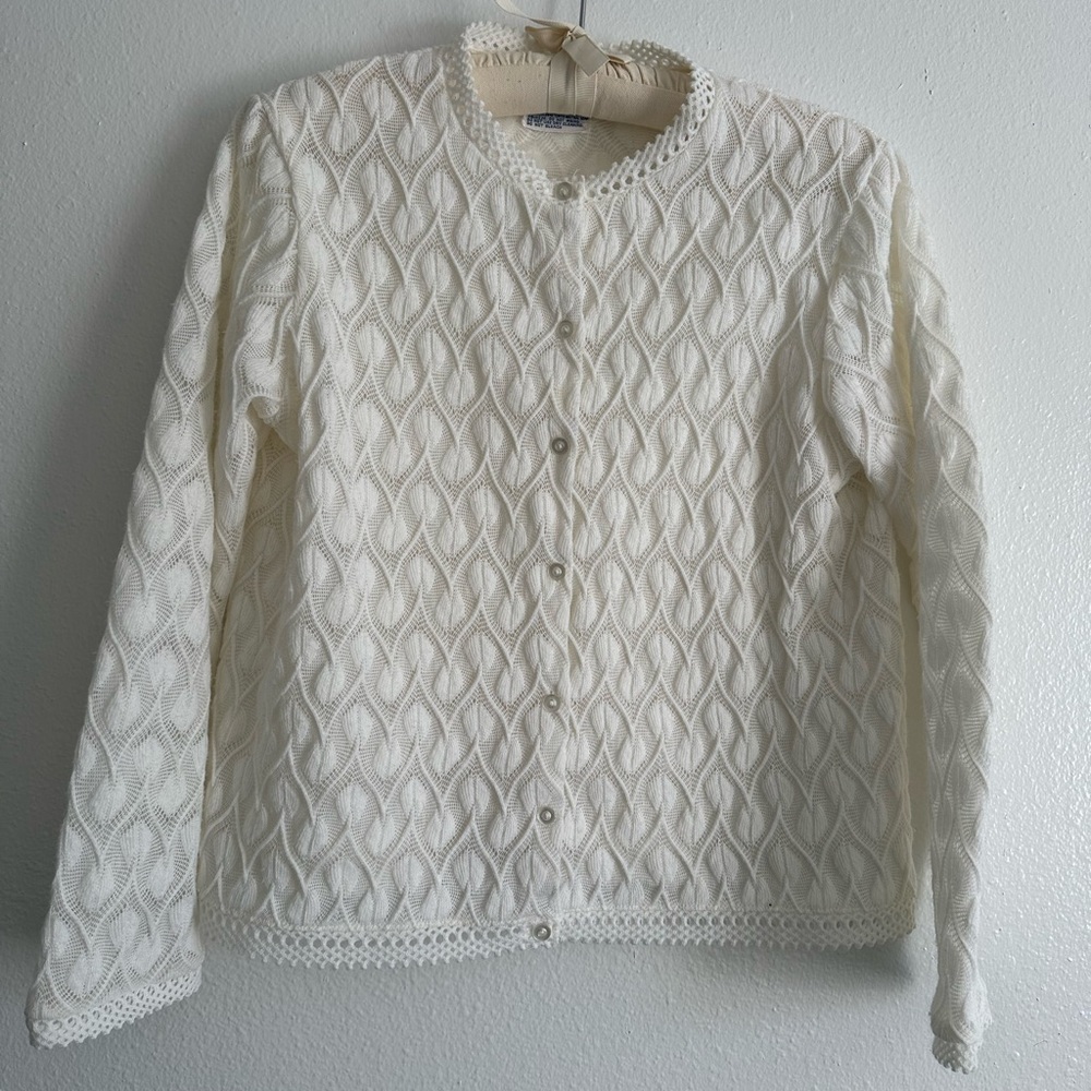 Textured White Knit Cardigan